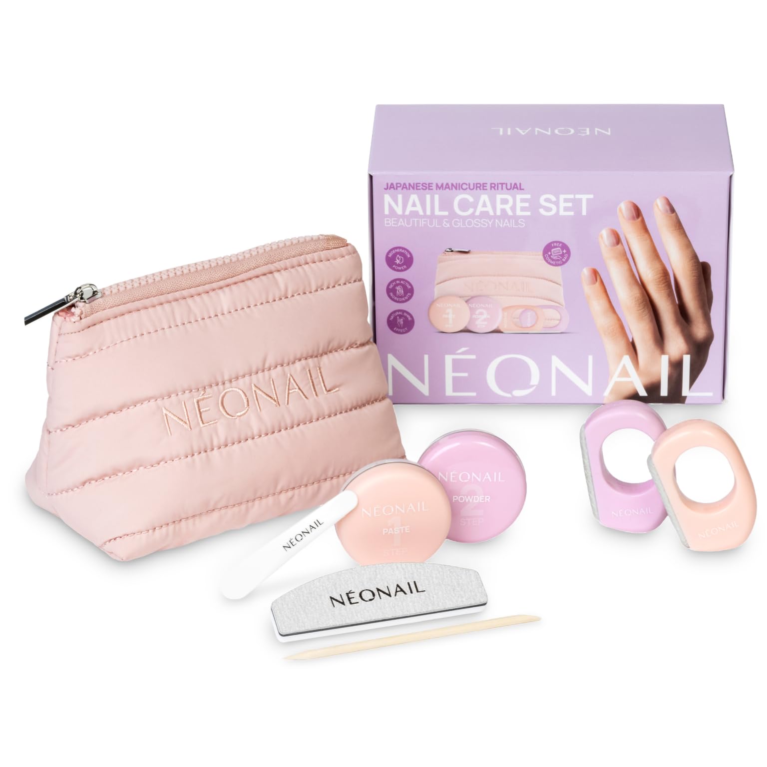 NÉONAIL Japanese Manicure Ritual – Japanisches Maniküre Set mit Kosmetiktasche, Nagelfeile & Buffer für Nägel - Nagelpflege Set für natürliche glänzende Fingernägel - Nägel selber machen Set