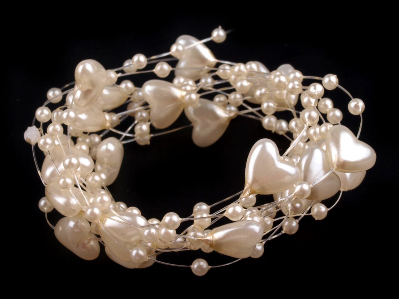 2m 10m 60m Herzen Perlenband Perlenkette Perlengirlande Perlenschnur Hochzeit Deko Perlen Tischdeko Meterware (Creme, 60 Meter)