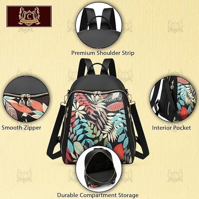 Image of Premium Designer Women's Backpack Purse - Stylish Nylon Backpack for Women, Fashion Travel Daypack with Anti-Theft Pocket, Lightweight & Durable Travel & Office Bag with Gold Zipper