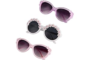 3 Pairs of Kids Sunglasses for Girls, Ages 3-10, with Flower Frame...