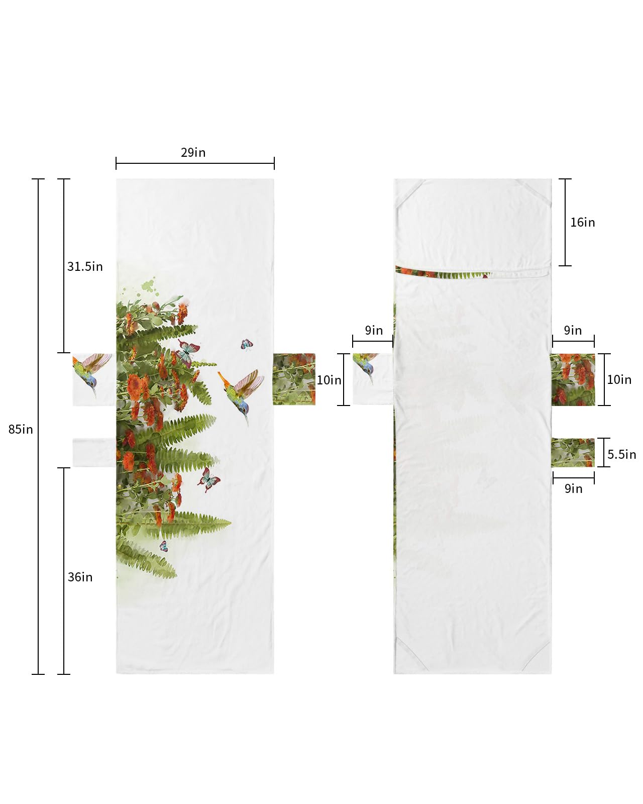 Orange Teal Botanical Beach Lounge Chair Towel Cover, Soft Chaise Lounge Towel with Side Pockets Patio Pool Chairs Cover for Beach/Pool Sunbathing 29x85 Watercolor Plants Spring Floral Birds