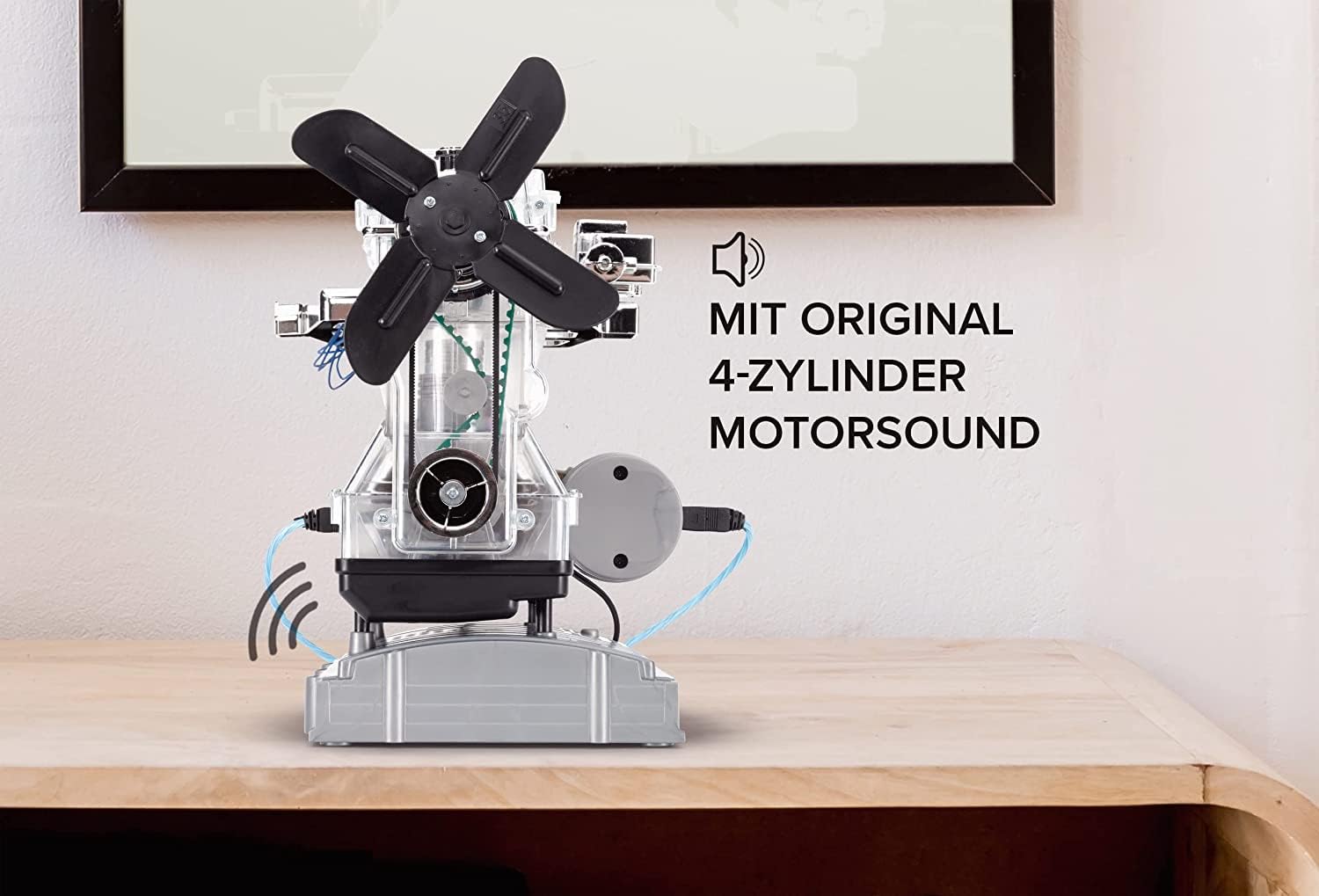 Franzis 67157-Der große Technikbausatz Hybridmotor, originalgetreuer Motorbausatz im Maßstab 1:3, inkl. Soundmodul und 86-seitigem Begleitbuch, Transparent, Mehrfarbig
