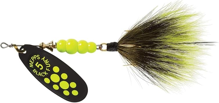 Mepps Black Fury Dressed Treble Fishing Lure, 1/2-Ounce, Chartreuse Dot/Chartreuse Tail BF5T CH