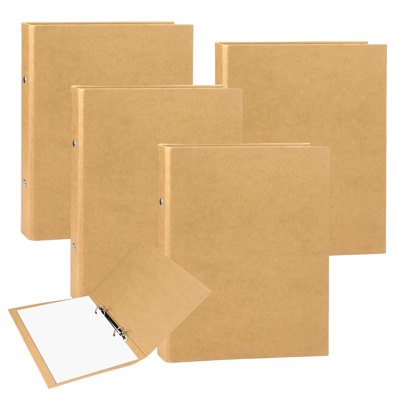 4 Pieces A5 Ring Binder 235 x 175 mm, Refillable A5 2 Ring Binders Folders Kraft Multi-Purpose Storage Binder for Office, Home, School Desk (Brown)