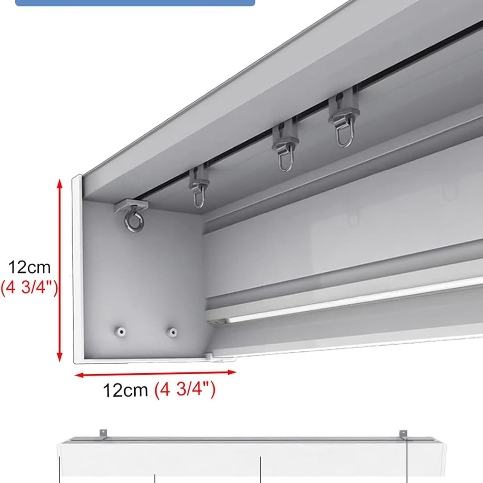 260 cm Fensterkasten mit verstecktem Schienensystem – abnehmbarer Volant-Panel für Decken- oder Wandmontage – schlankes Design für moderne Innenräume