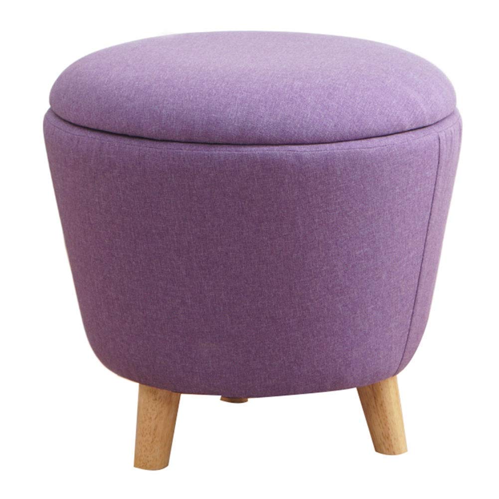 Tabouret rond en tissu violet de rangement pour désencombrer le salon