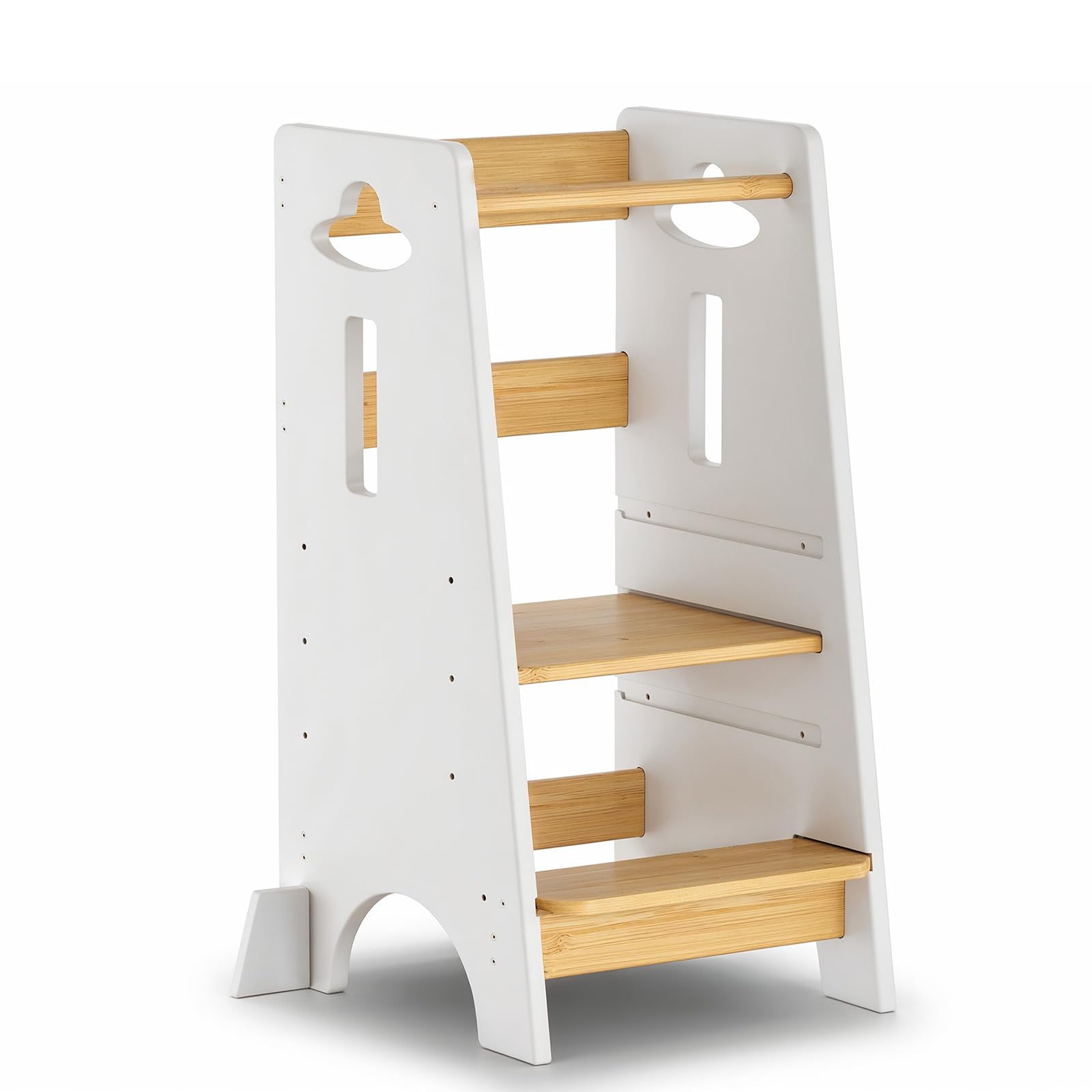 COSYLAND Children's Learning Tower - Wooden Learning Tower for Babies from 1 to 6 Years - Height Adjustable on 3 Levels - 80 cm - Classic White and Natural