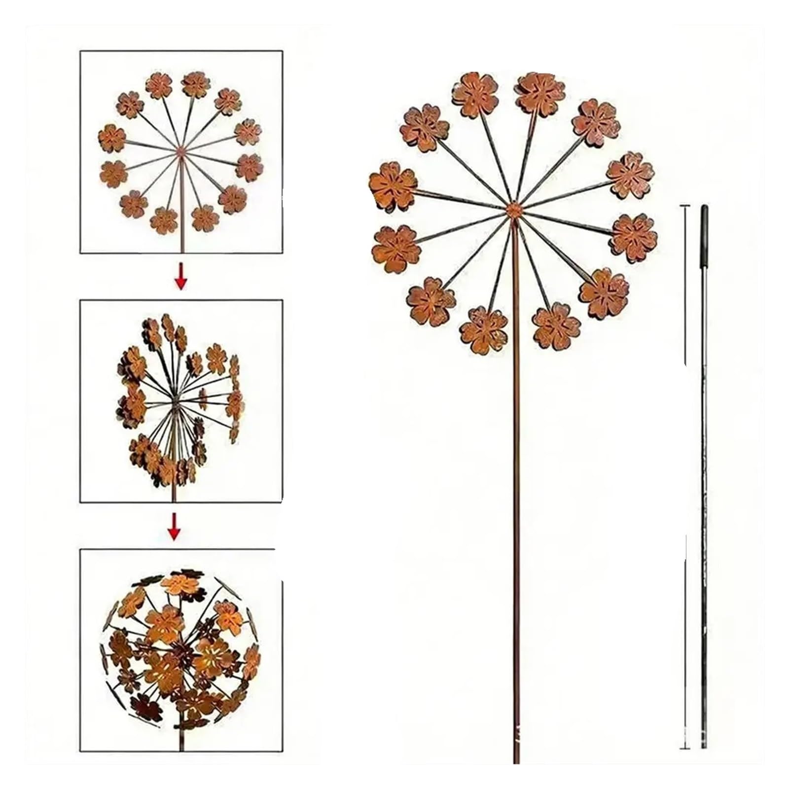 YONMLEDO Metal Flower Stakes 2pcs Garden Stakes Adjustable Petals DIY Flower Garden Decor For Fence Patio Lawn Pathway Walkway Landscape(B)