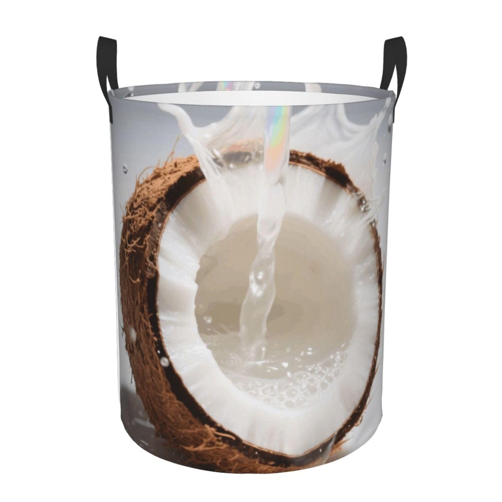 coconut Laundry Basket Foldable With Handles, Waterproof Laundry Hamper Oxford Cloth Dirty Clothes Storage Basket Bag for Bathroom Bedroom Nursery Dorm Toys Storage Bin Organizer Small