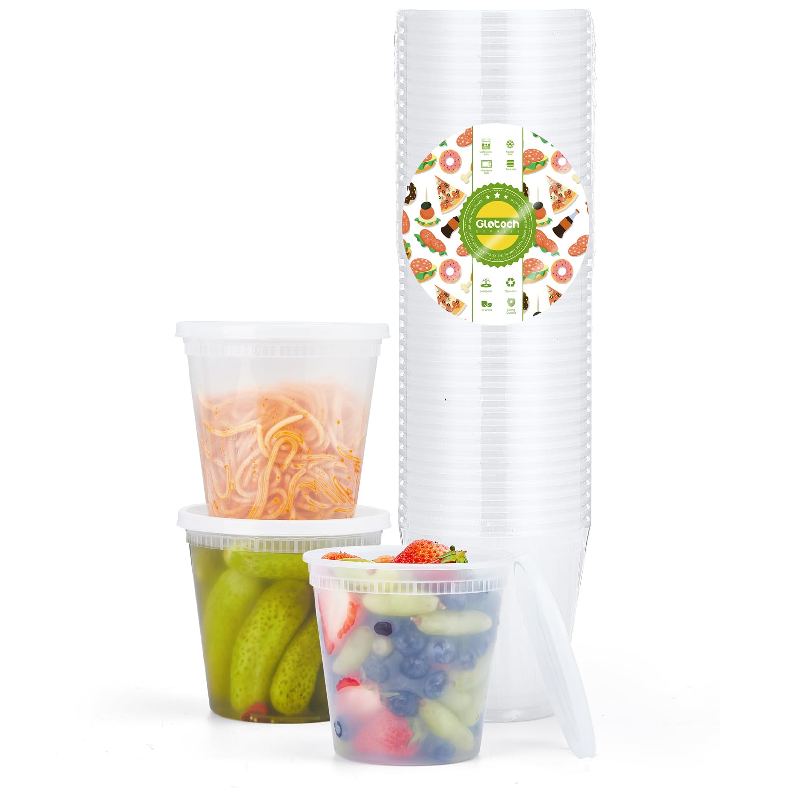 Glotoch 24 Pack 24 oz. (3 Cups) Plastic Food and Drink Storage Containers Set with Lids - Microwave, Freezer & Dishwasher Safe Eco-Friendly, BPA-Free, Reusable & Stackable