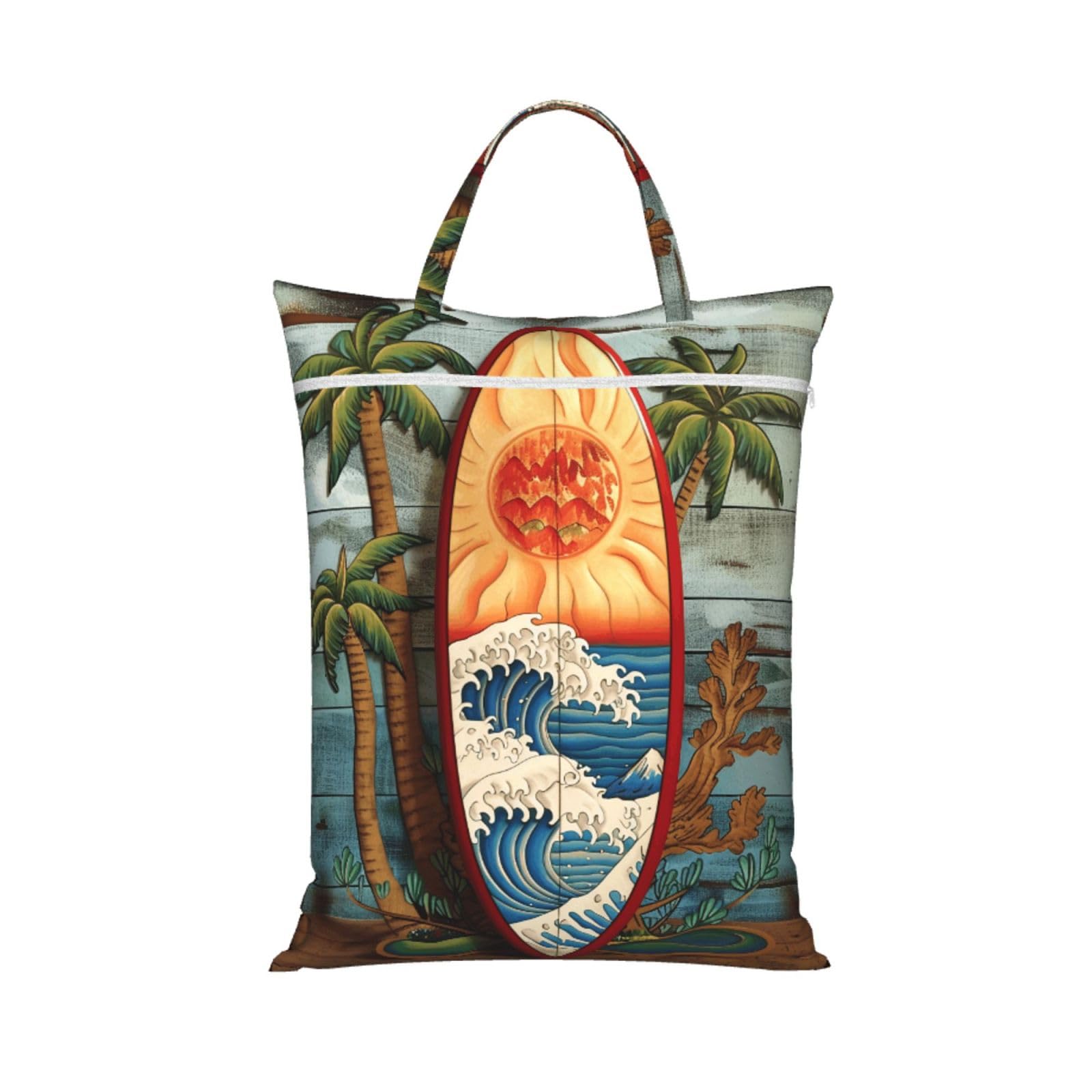 Large Travel Laundry Bags,Surfing Board Print with Handle Foldable Laundry Bag for Holidays Gym Swimming and Family Trips, 1Pcs