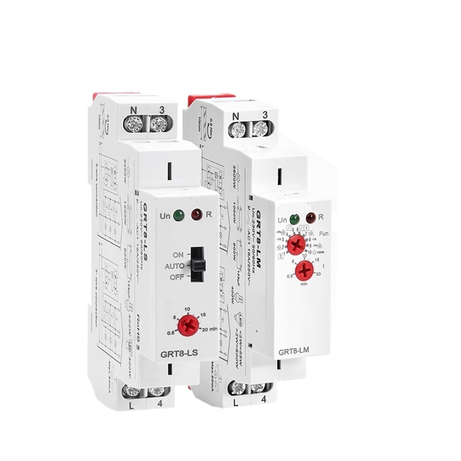 interrupteur à minuterie mécanique GRT8-LS/LM Interrupteur temporisé for escalier sur rail DIN, minuterie d'éclairage de couloir, 230 V CA, 16 A, relais de temporisation de 0,5 à 20 minutes(GRT8-LS AC