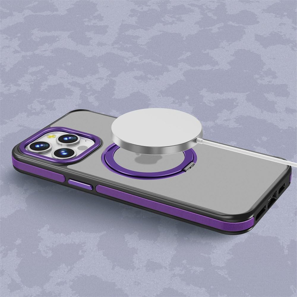 Coque pour iPhone 14 ProMax Support Mat de Luxe Support Invisible magnétique Armure Housse Antichoc, Violet, pour iPhone 14 ProMax