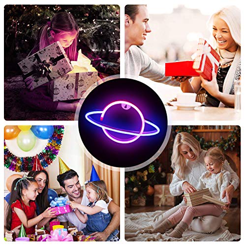XIYUNTE Planet Neon Light Pink/Blue Neon Sign Signs Wall Decor, Battery or USB Operated Planet Neon Lights LED Planet Neon Signs Light up for Home,Kids Room,Bar,Festive Party,Christmas,Wedding