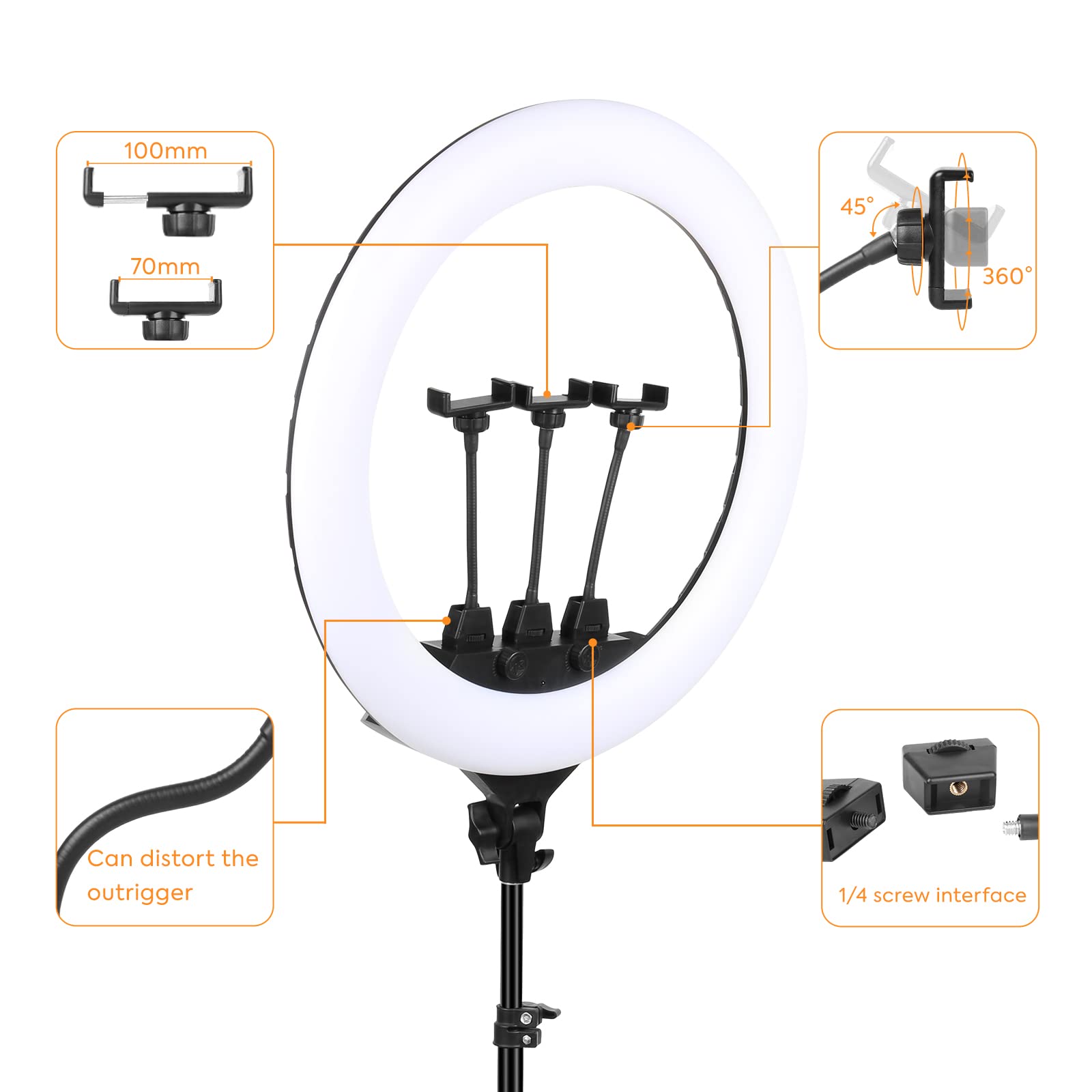 22 Zoll LED Ring Licht 3200-6500K Beleuchtung Kit 600pcs LED Perlen mit Lichtständer & 3 Telefon Halter für Smartphone YouTube Tik Tok Live Stream Porträt Make-up Vlog Video Fotografie