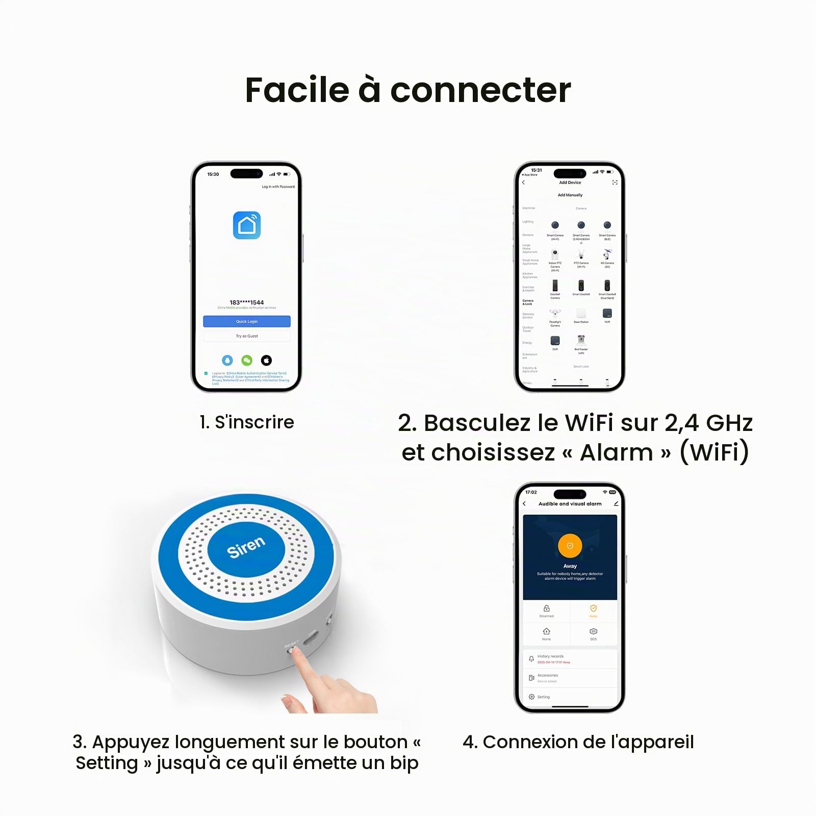 Smart Home Système de sécurité, Système D'alarme pour Porte et fenêtre,WiFi Systèmes Sécurité pour la Maison avec APP, Fonctionne avec Alexa, capteurs de Porte et de fenêtre