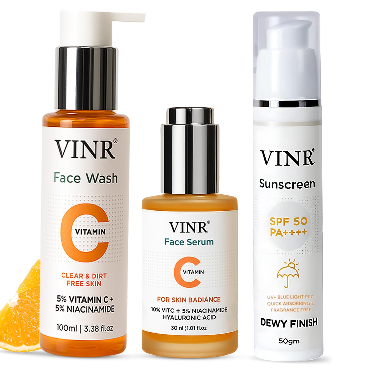 VINR Vitamin C Brightening Combo | 5% Vitamin C + Niacinamide Face Wash + 10% Vitamin C Serum + Snail Mucin SPF 50 Sunscreen | Glow Boosting, Hydrating & Dark Spot Repair Trio for Radiant Skin-image-30
