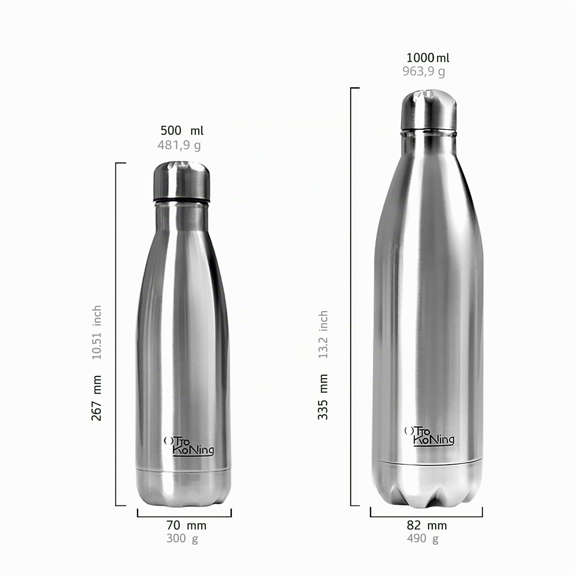 Borraccia Termica 1 Litro Otto Koning, Bottiglia Termica 1L in Acciaio Inox 18/8, Doppia Parete Sottovuoto, Freddo 24h Caldo 12h, Senza BPA e Ftalati, a Prova di Perdite, Senza Sapore Metallico