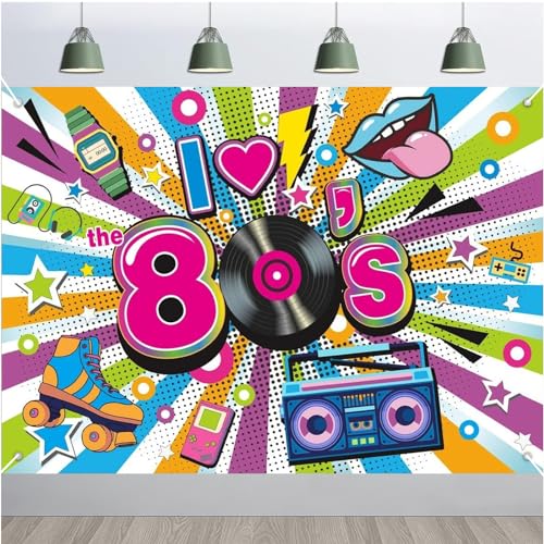 PIMXL Decoração de festa 80 s bandeia, decoração de festa disco, festas de aniversário dos anos 80, decoração temática anos 80 para decoração de parede de fundo de hip-hop dos anos 80