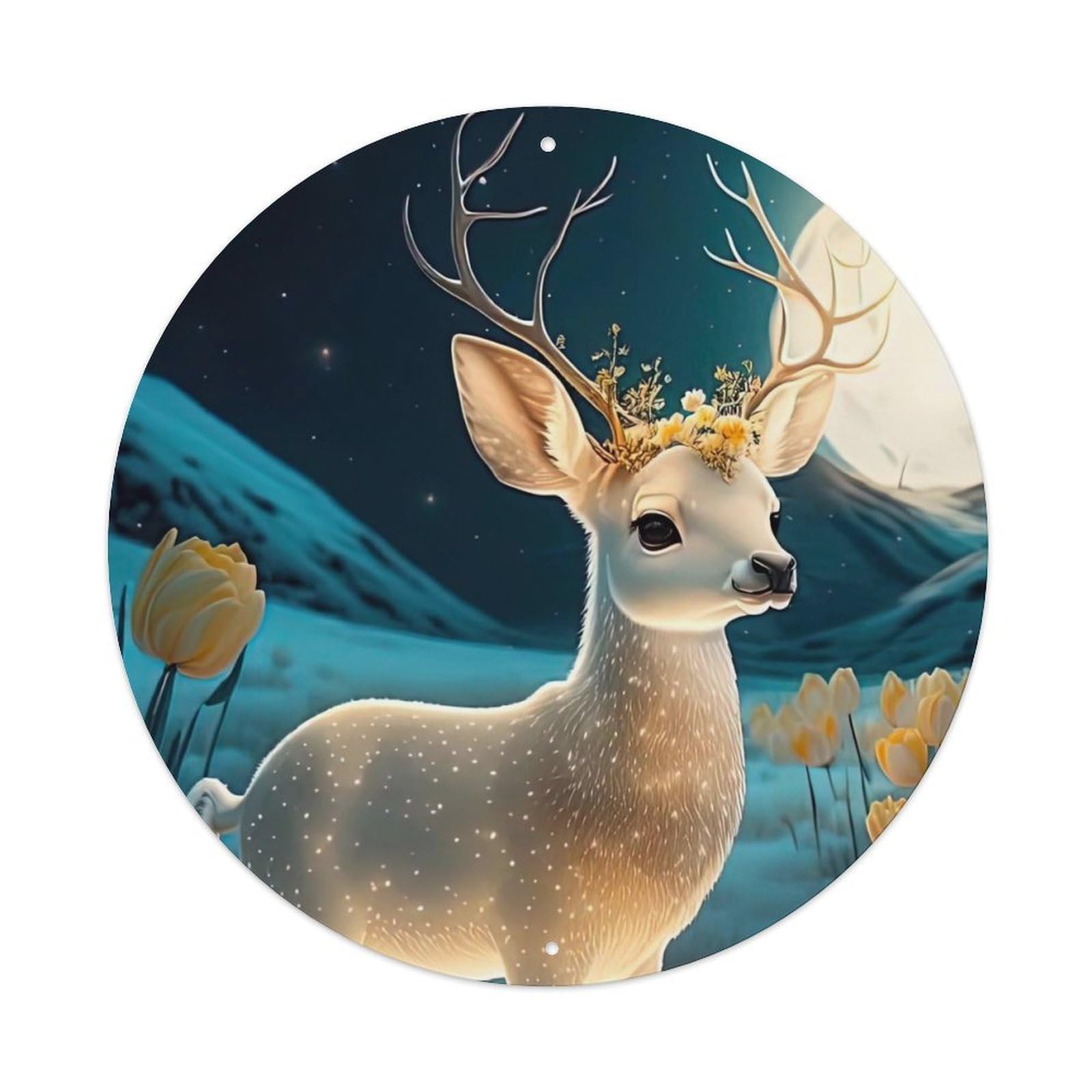 Deer in The Snow Animal Artwork Vintage Metal Tin Sign Plaque Wall Decor for Cafe, Club Bar, Office, Garden Metal Poster 8x8Inch