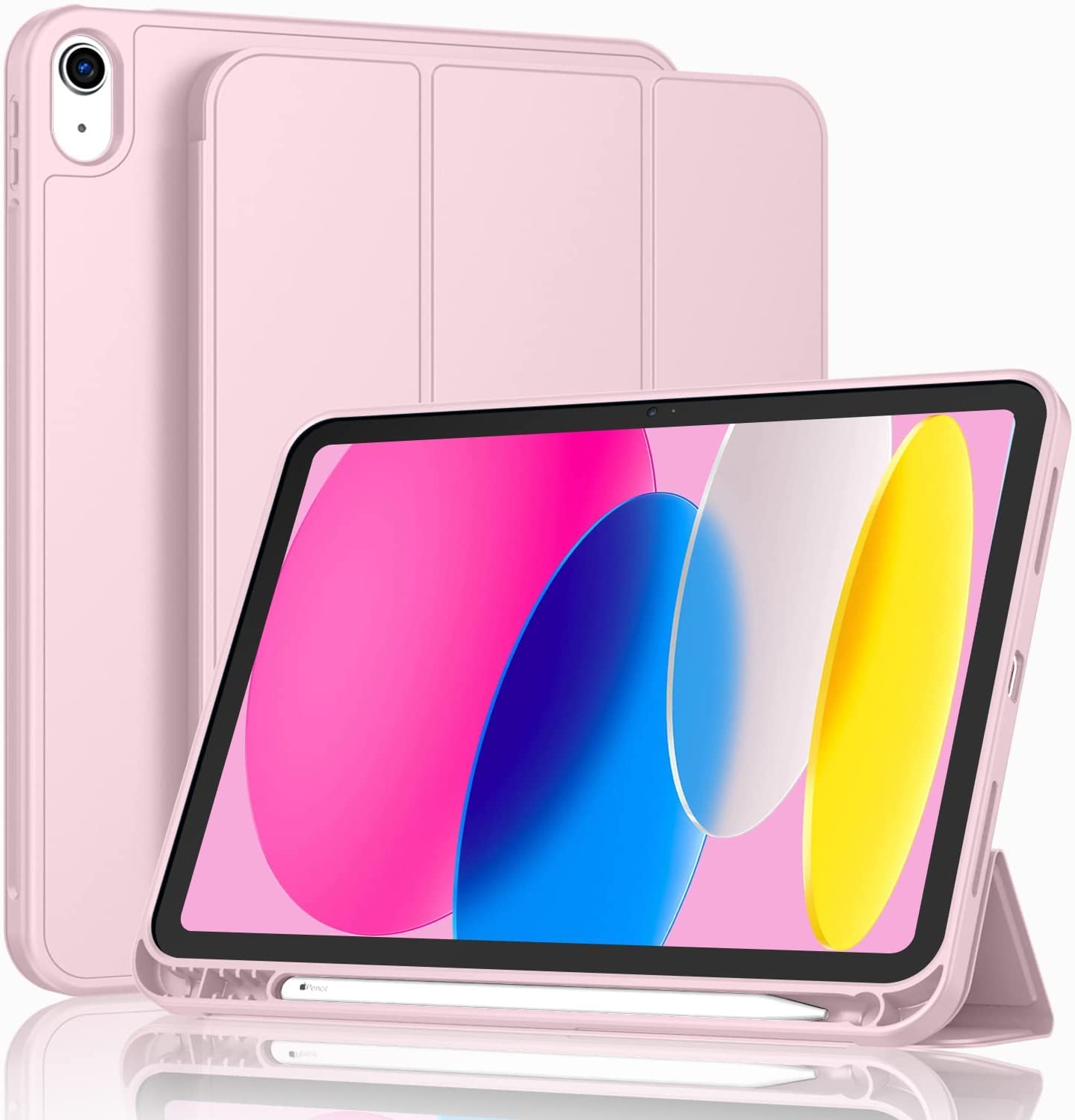 MOCA Case for New iPad 10.9 Inch 2022 (10th Gen) A2696 A2757 A2777 iPad Soft TPU Back Flip Cover Case with Pencil Holder, Trifold Stand & Auto Wake/Sleep (Pink)-image-43
