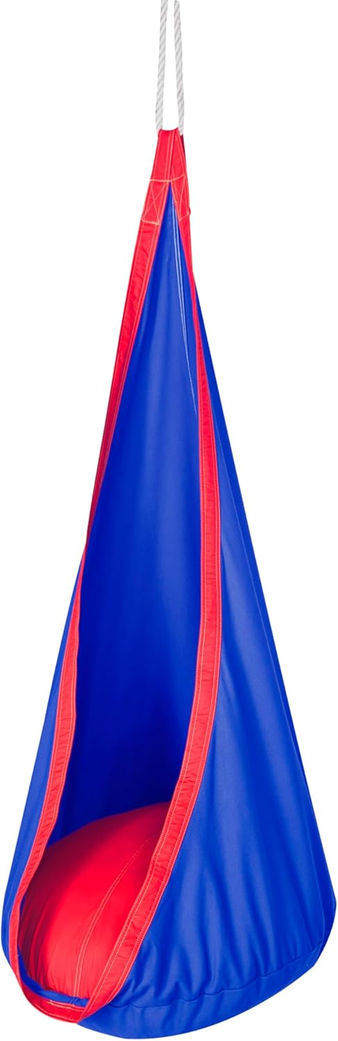 HearthSong HugglePod Original Indoor or Outdoor Kids' Canvas Hanging Chair with Cushion, 55L x 28 Diam., Holds 175 lbs. Blue