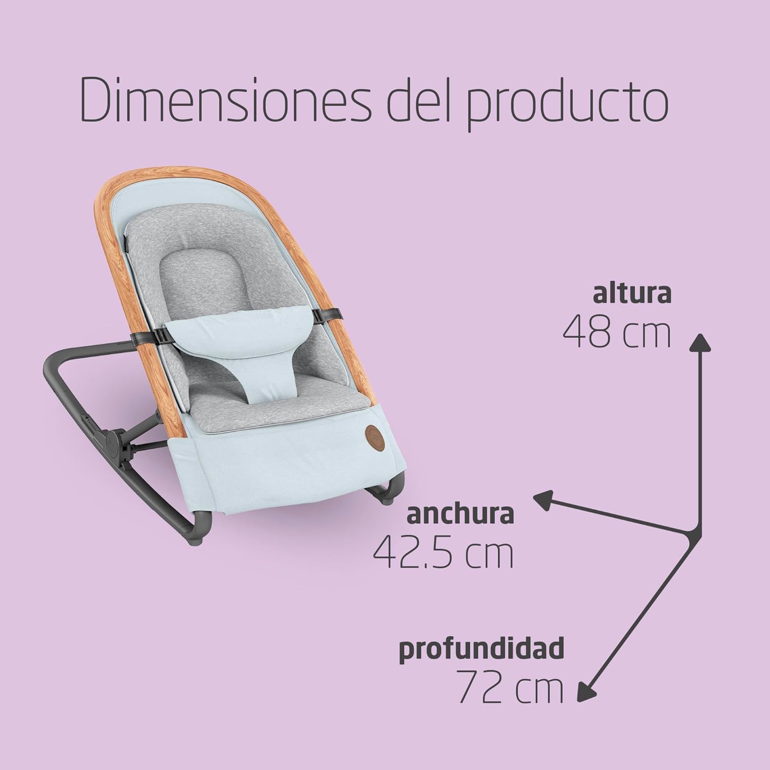 Maxi-Cosi Kori Hamaca Bebé 2 en 1, 0-6 meses, máx. 9 kg, balancin bebe, 3 posiciones de reclinación con una sola mano, ligera y compacta, arnés Easy-in, Essential Grey
