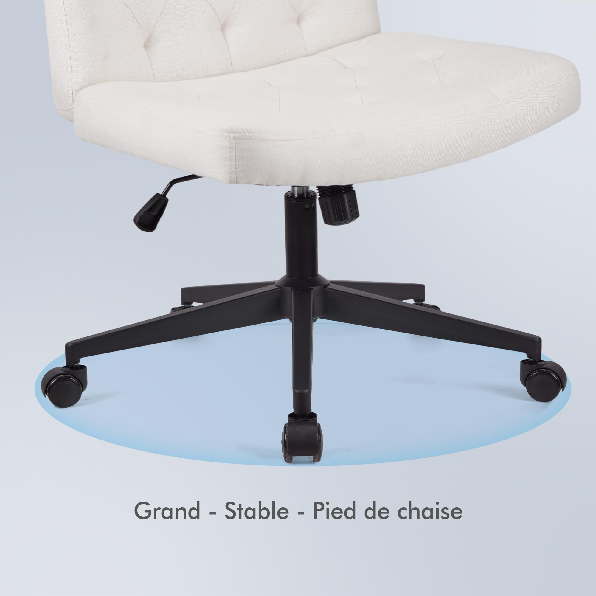 Chaise de Bureau sans Bras à Dossier Moyen, Chaise de Maquillage Extra-Large, Chaise à Pieds croisés réglable en Hauteur, Chaise Commode Confortable(Beige)