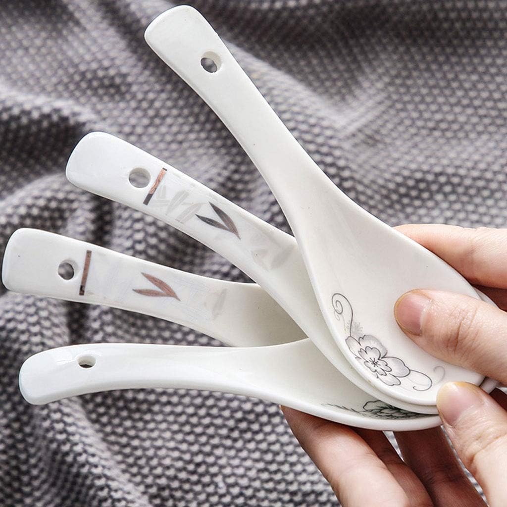 Spoon 10-Piece Cute Ceramic Soup Spoon Household Porridge Spoon Creative Ceramic Spoon 5.5 Inches Long Soup Spoon (Color : Grey) (Gold)