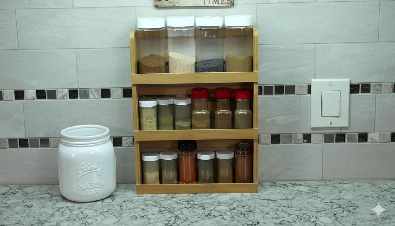 Lipper International 8840 Bamboo 3-Tier Spice Rack, 2.75-inch Depth Accommodates many Types of Spice Jars - Image 5