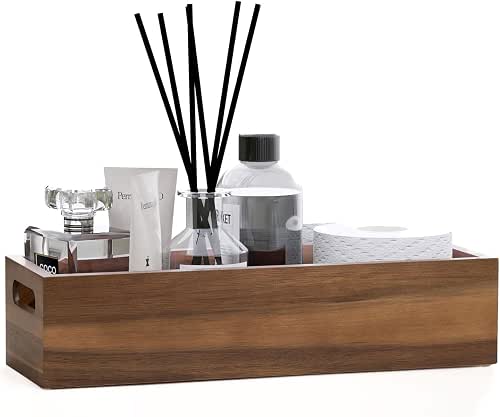 Natural Acacia Wood Bathroom Tray with Handles for Organizing Toiletries