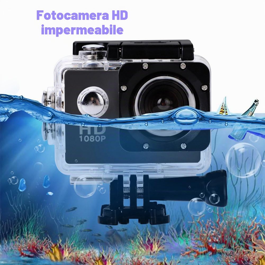 4K Action Camera,12MP 1080p Full HD impermeabile 30M, obiettivo grandangolare 140,batterie ricaricabili 900mAh, fotocamera subacquea con schermo LCD da 2.0"e kit di accessori di montaggio(Nero)