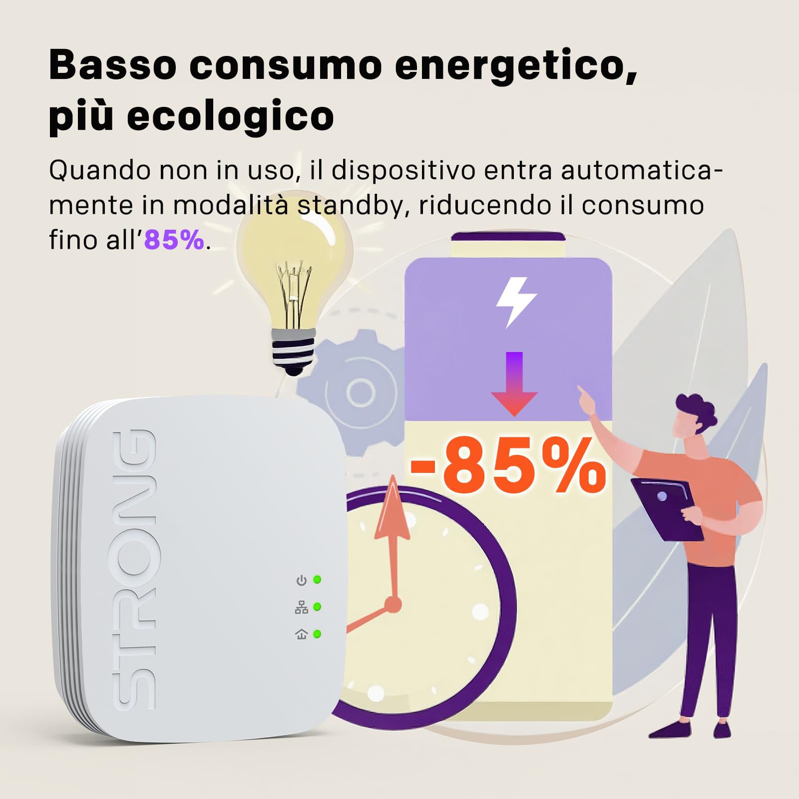 STRONG - Powerline 600 Duo Mini - 2 Adattatori 600 Mbps - Accesso a Internet ad Alta Velocità - Portata di 300m - Compatibile con Tutti i Modem/Router - Ethernet - Installazione Plug & Play - Bianco