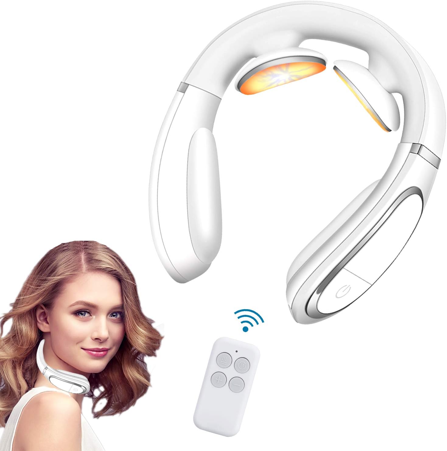 Neck Massager, Cordless Smart Massage Equipment with Heat, Electric Pulse Neck Massager for Women Men Office Home Travel, Great Gift for Christmas Birthday Valentine's Day Father’s Mother’s Day(White)