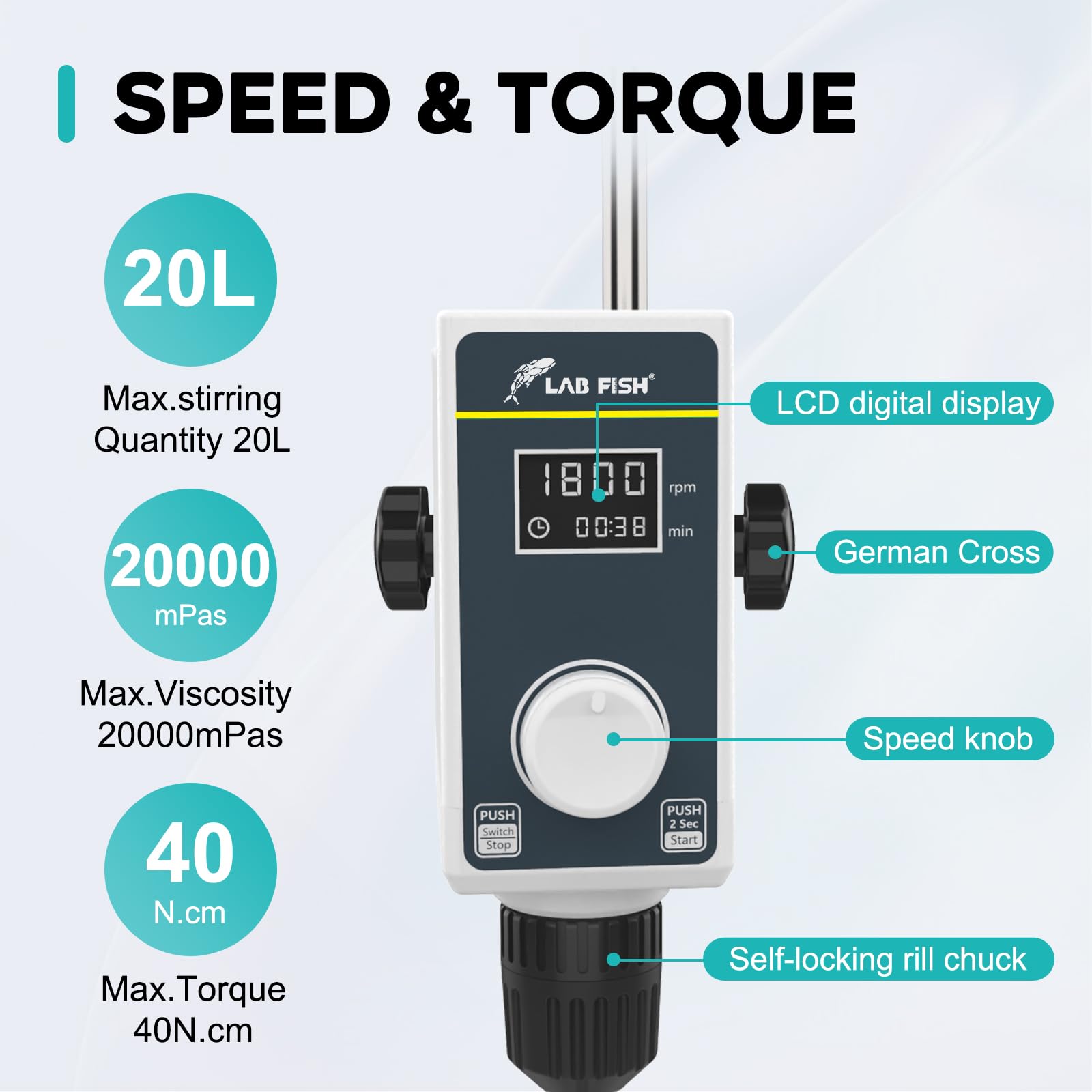 Digital Overhead Stirrer - 20L, 100-1500RPM -2 Digital Overhead Stirrer - 20L, 100-1500RPM -2