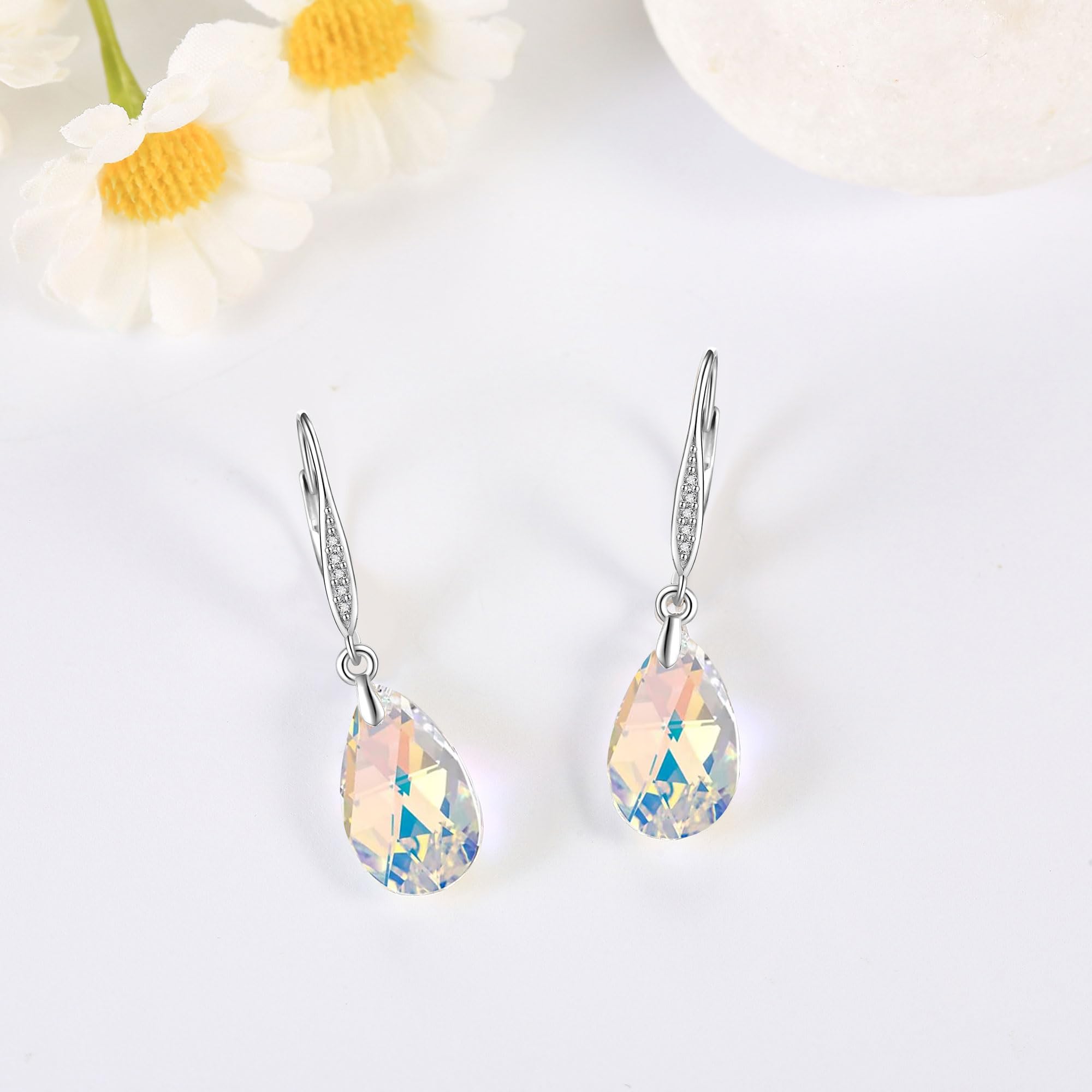 Kristall Ohrringe 925 Sterling Silber Teardrop Ohrringe Modeschmuck Geschenke für Damen Mädchen