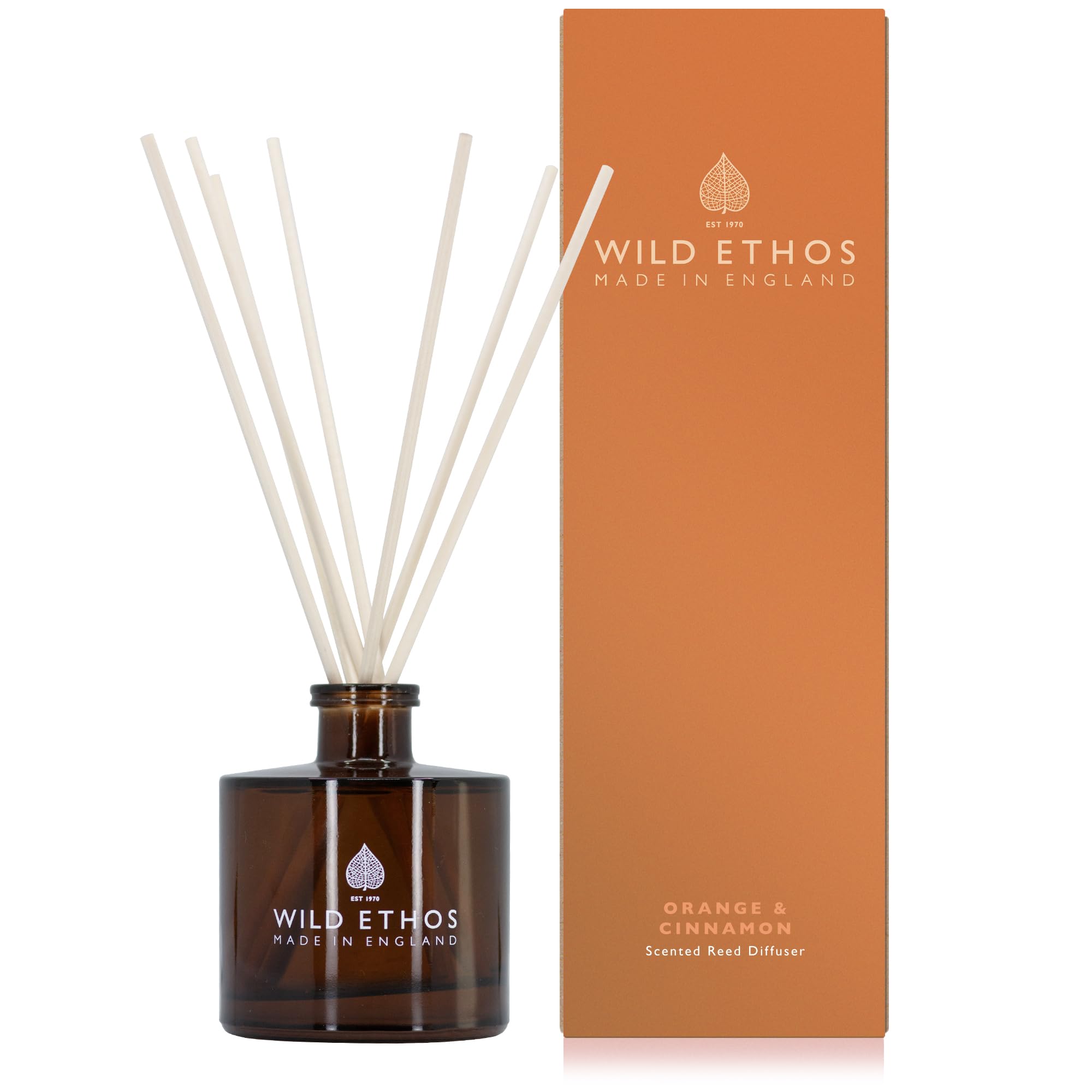 Wild Ethos Scented Reed Diffuser - Select Your Scent - Blended Natural Essential Oils - Lasts 16 Weeks - Make In The UK (Orange & Cinnamon)