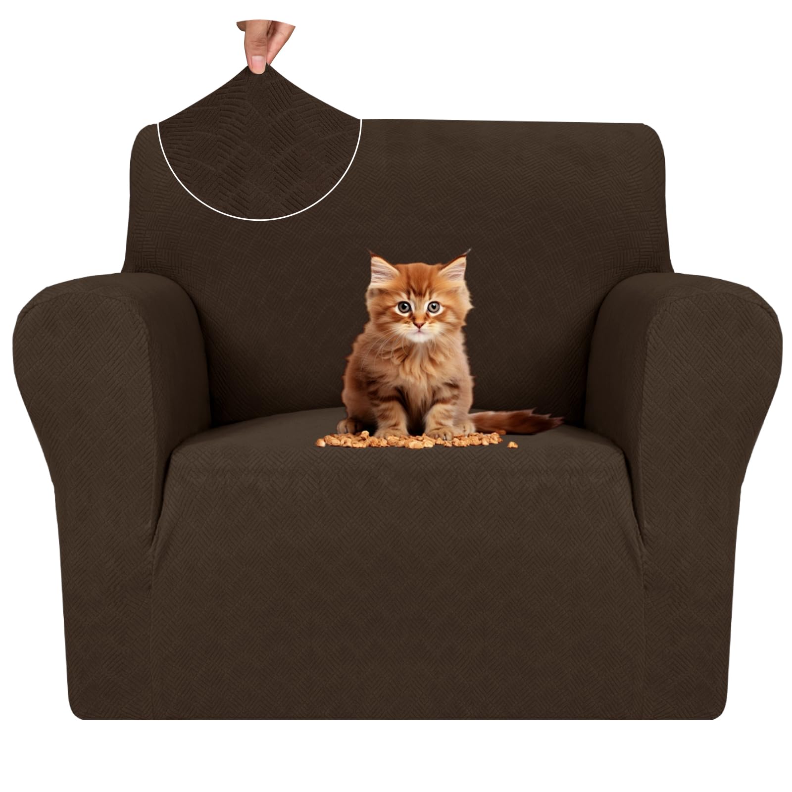 MAXIJIN Elastic 1 Seater Sofa Covers (31"-46, Universal Chair Cover With Armrests, Modern Stretch Cat Anti-Scratch Covers, Washable Non-Slip Slipcovers (Dark Coffee, 1 Seater) — image 1