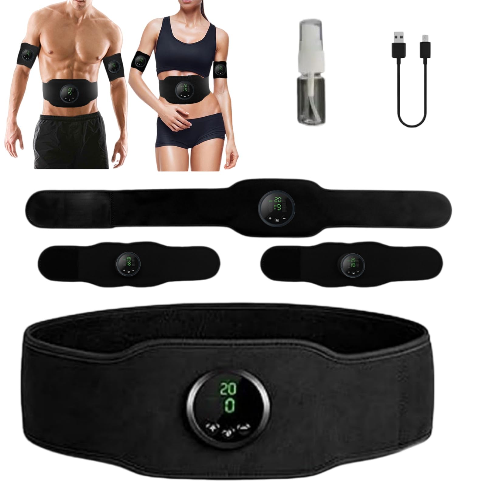 Apeborn Nächste Generation Ultrastarker EMS-Muskel & Bauchmuskeltrainer, 3er-Set EMS-Bauchtrainingsgerät,12 Trainingsprogramme&19 Intensitätsstufen,USB-aufladbar,Geeignet für Bauch und Arme
