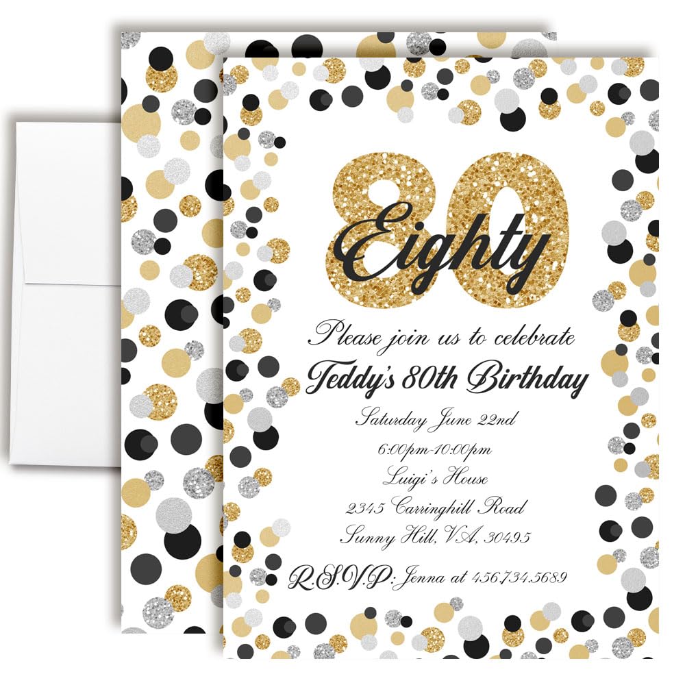 Custom Birthday Invitations 80th Birthday Invitation 30 5x7 Custom 80th Birthday Card Invitation With Envelopes - Unique Birthday Party Invites Silver