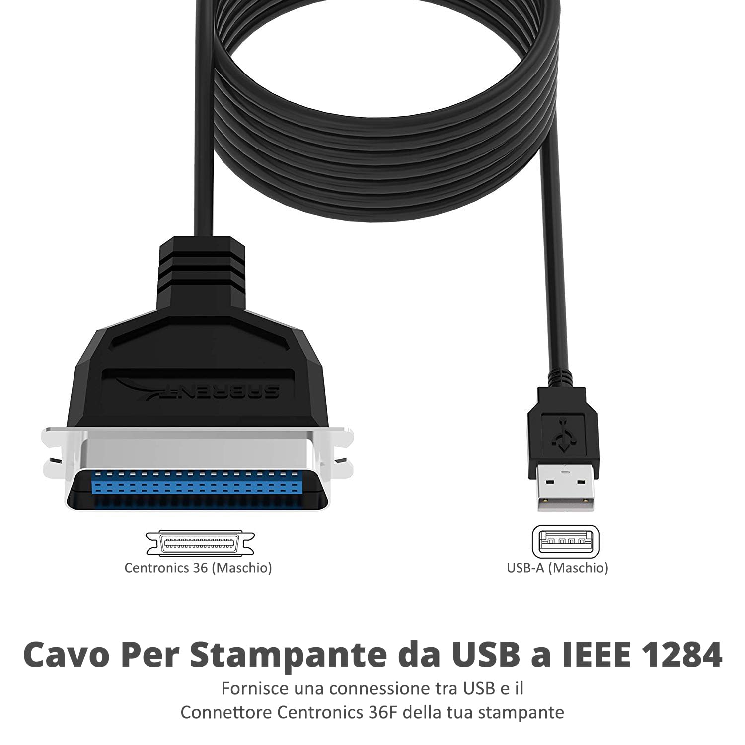 SABRENT Cavo USB Adattatore per Stampante, da USB 2.0 a Parallel IEEE 1284, 36 pin maschio (1,8 m) (CB-CN36)