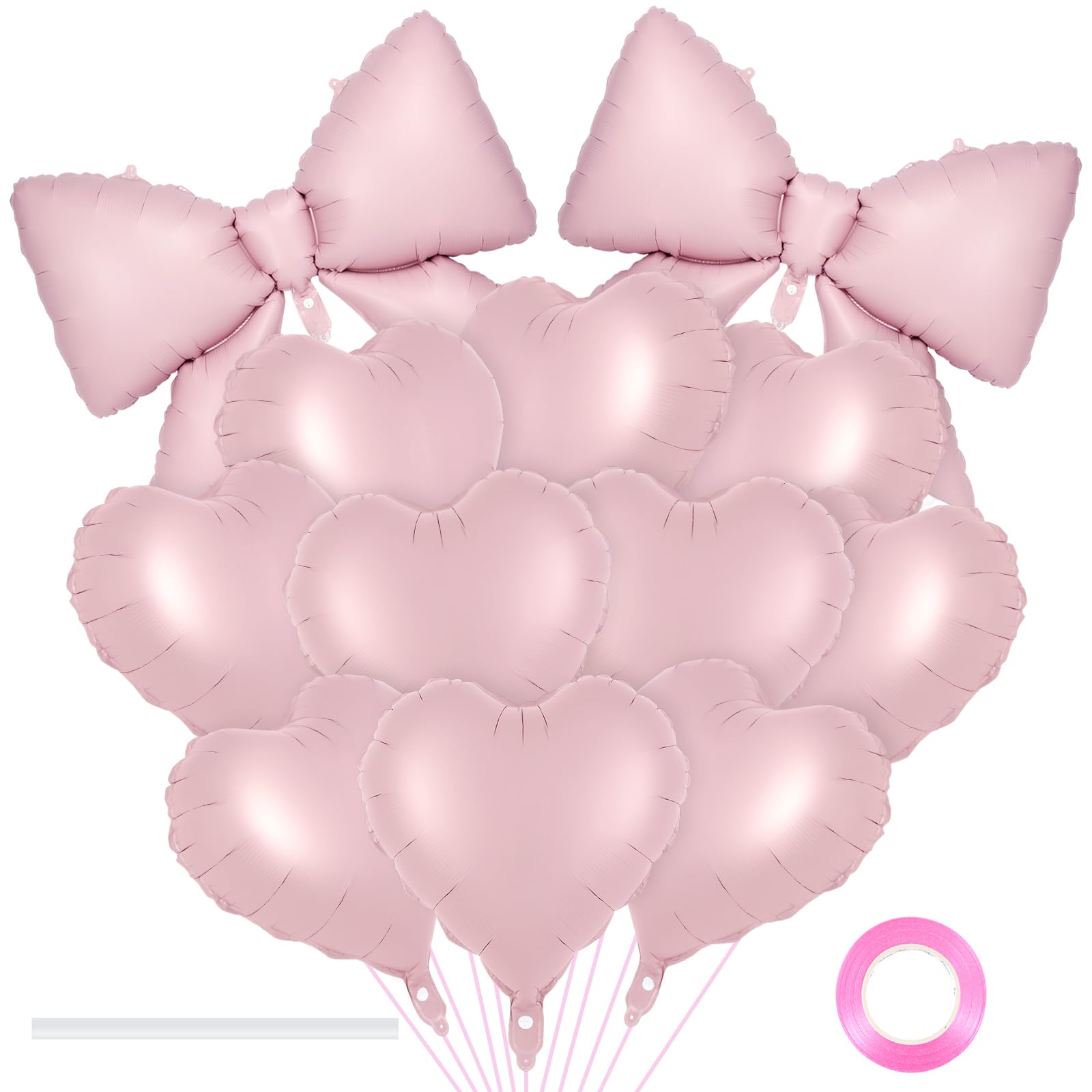12 Pcs 18 Inch Heart Balloons and 38 Inch Bow Balloons, Large Foil Bow Heart Balloon Bow Party Decorations for Birthday Baby Shower Valentines Wedding Party