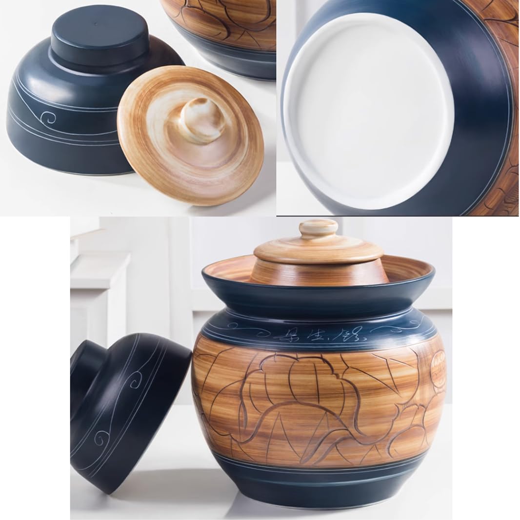 Duży ceramiczny słoik na kiszonki z pokrywkami, tradycyjny chiński porcelanowy słoik na kiszonki, ceramiczny garnek do fermentacji z pokrywką z uszczelką wodną (1,5 kg)(1.5Kg)