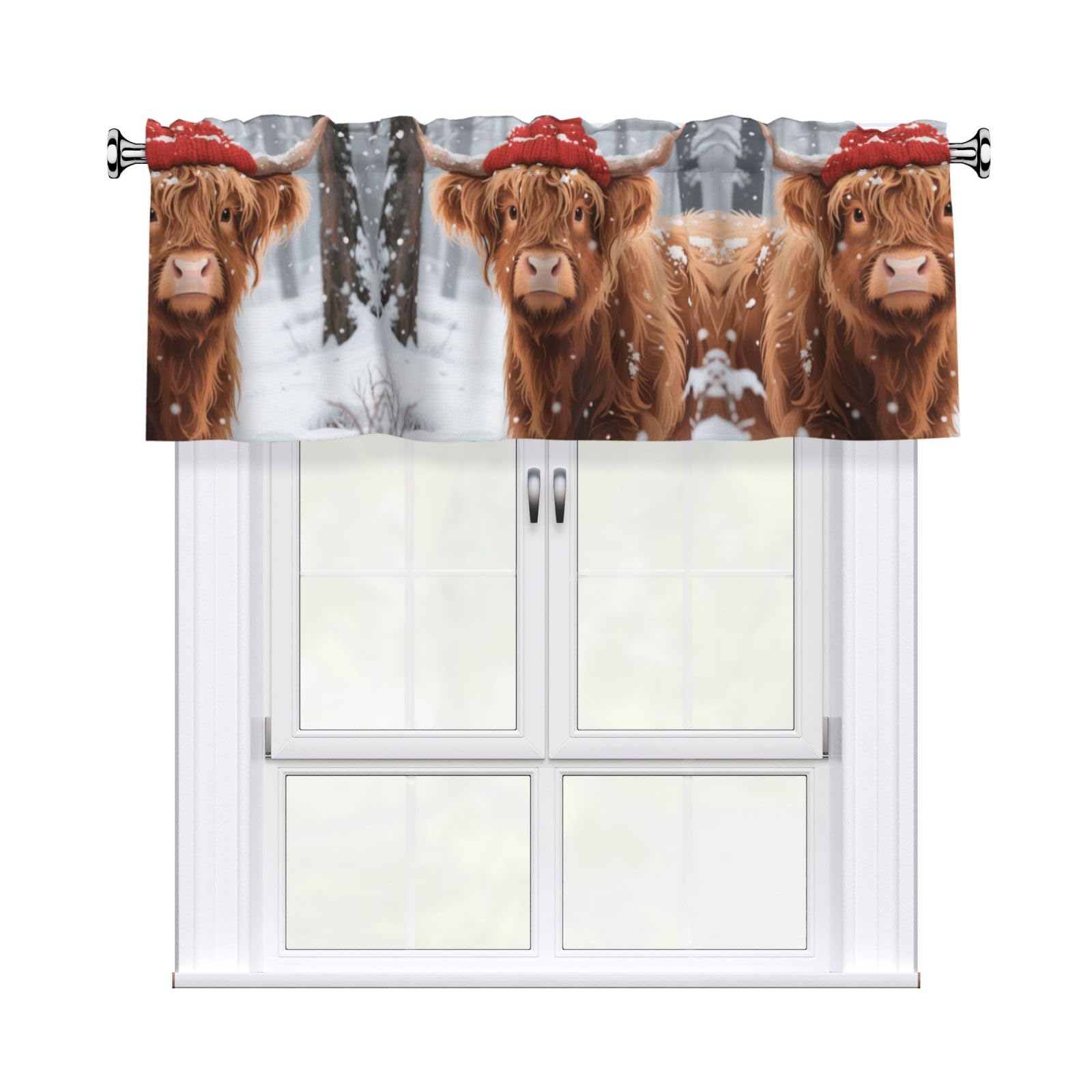 LMNGH Cow Curtain Valance for Windows,Kitchen Window Curtains Blackout Drapes Window Treatments Decorative Rod Pocket Short Curtain for Living Room Bedroom,54" W x 18" L