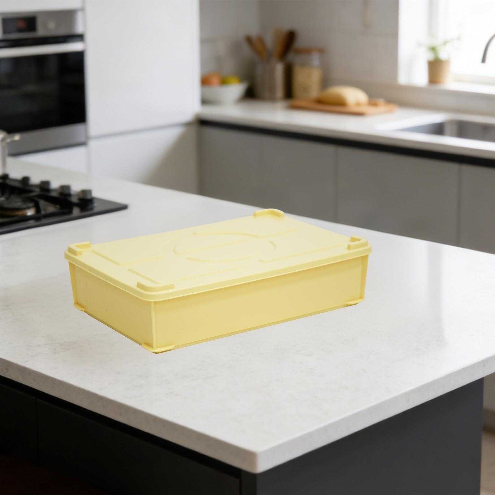 Boîte de Fermentation Pâte Pizza Plateau Rangement Aliments Bac Réfrigérateur Empilable Solide Facile à Nettoyer Utilisable pour Restaurant, Jaune Grand
