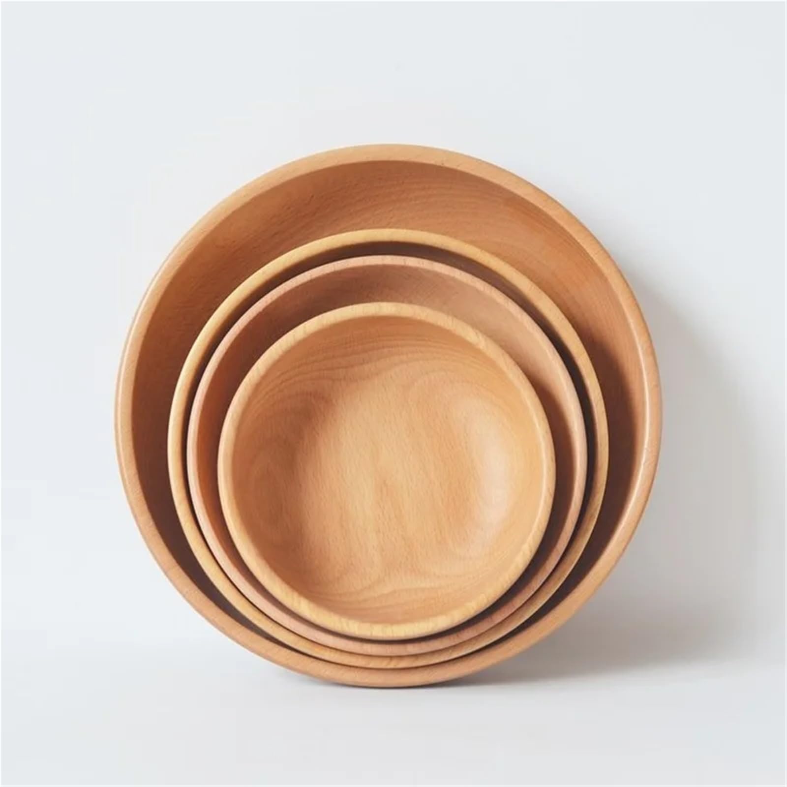 Ensaladera de madera grande, redonda, for sopa, juego utensilios cocina, hecha a mano(15X4.5CM)