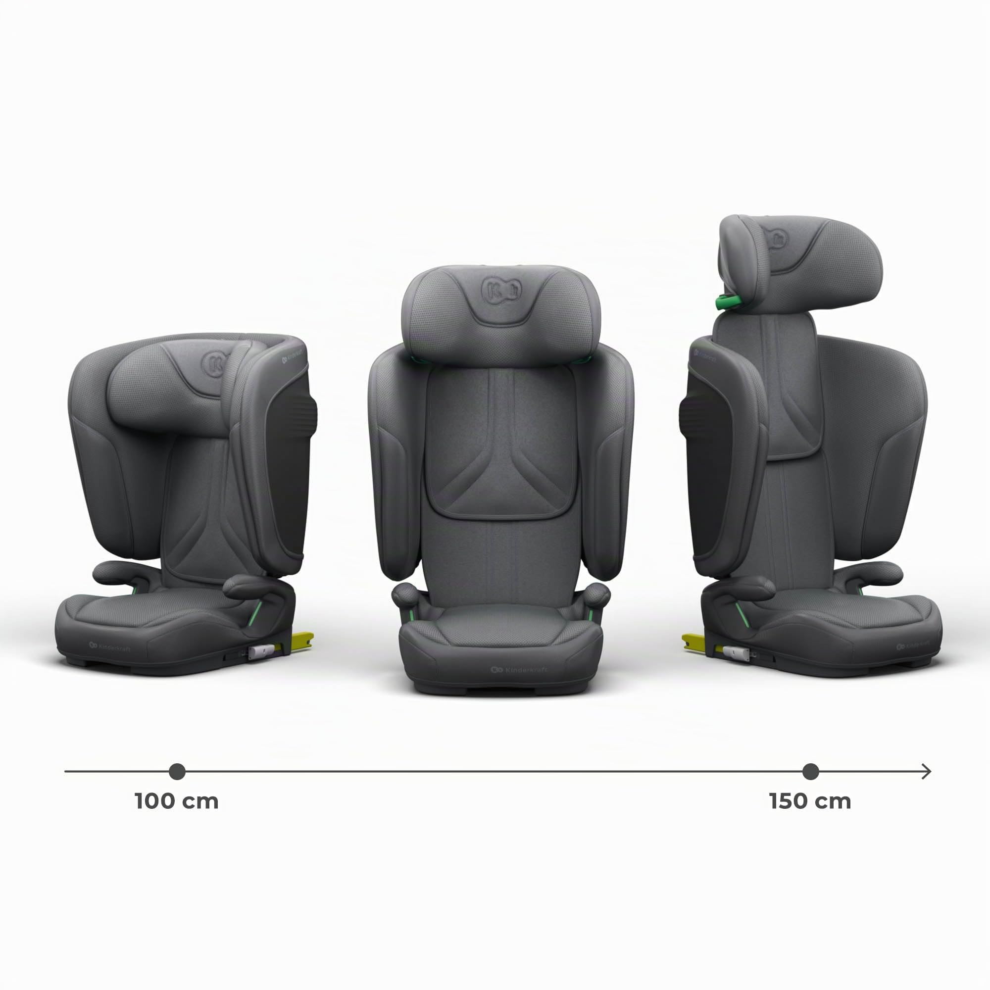 Kinderkraft UNITY 2 i-Size, Seggiolino auto pieghevole 100–150 cm, 3,5 a 12 anni, Poggiatesta regolabile, Con sistema AIR FLOW, Regolazione dello schienale in 5 posizioni, Grigio