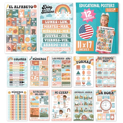 El Mejor Listado de Pósteres - los preferidos. 43 12 Pósteres Educativos Retro en Español para Niños Pequeños, Carteles para Aula, Decoración de Preescolar, Alfabeto para Pared