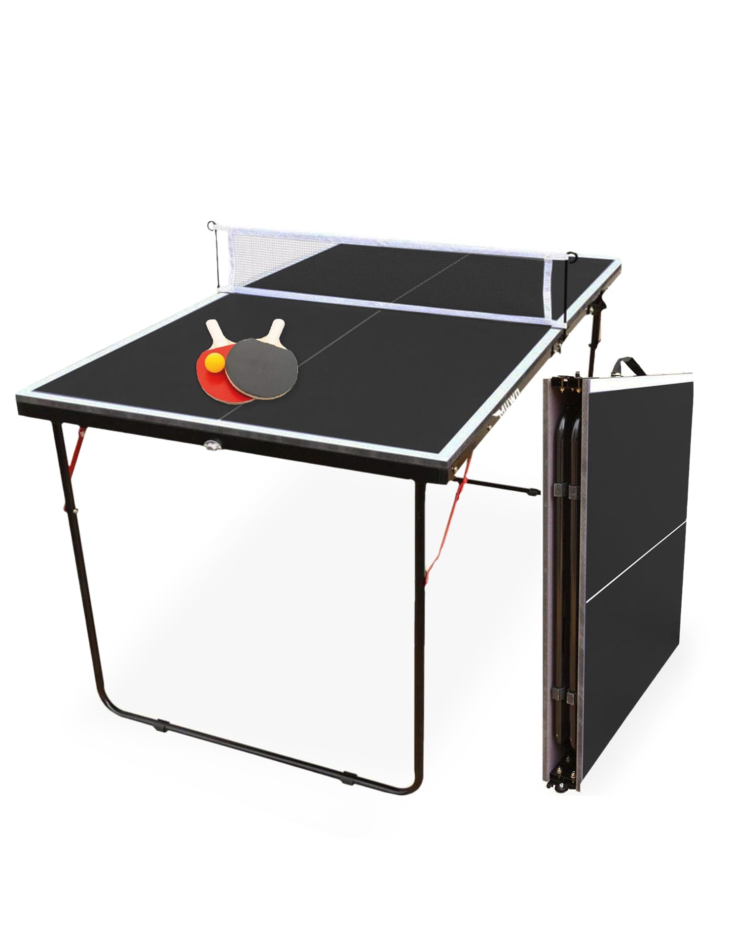 MUWO Mesa de ping pong plegable para interiores, estructura de acero resistente, compacta, con asa de transporte, 137 x 76 cm, incluye red, dos raquetas y pelota de ping pong
