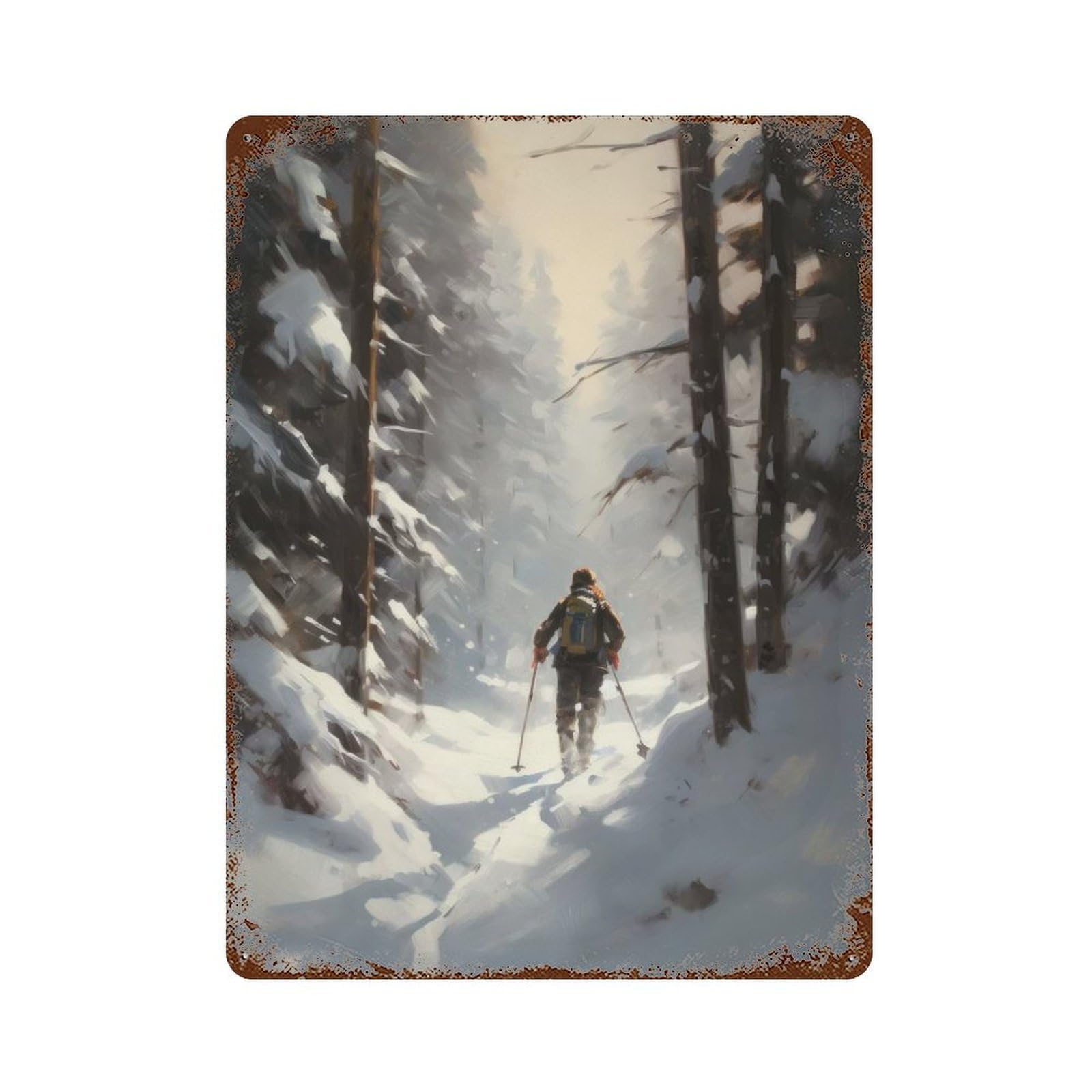 Winter Wonderland Skier Vintage Rust Metal Sign 15.7"x11.8", for Pub, Kitchen And Man Cave Decor, Rustic Home Decor